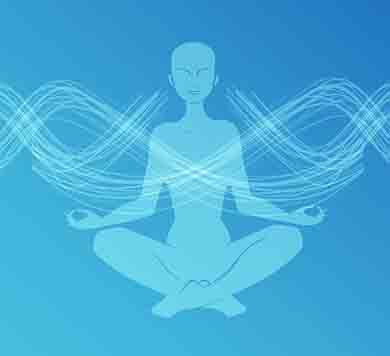 image of person meditating and emitting energy waves