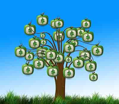 Millionaire's brain Academy- Tree with money bags instead of fruit