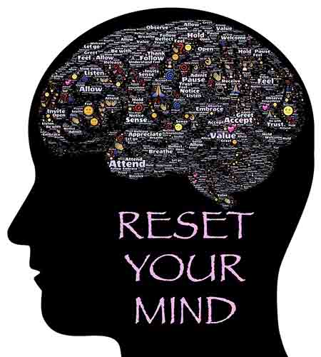 Brain with text "reset your mind."