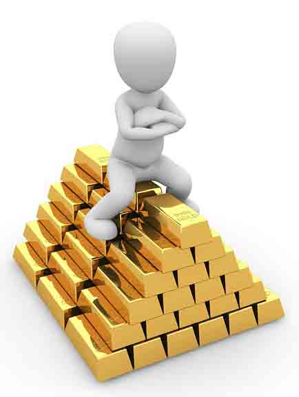 Wealth DNA Code Character sitting on gold bars