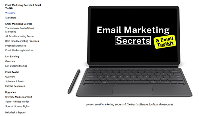 Email Marketing Secrets & Email Toolkit Reviews-Logo and Menu